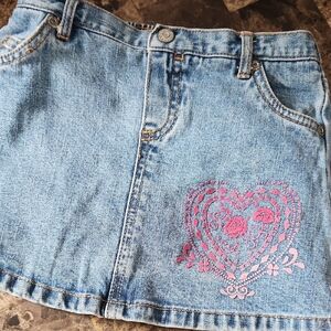 The Children's Place Blue Denim Skirt with Pink Heart 3T